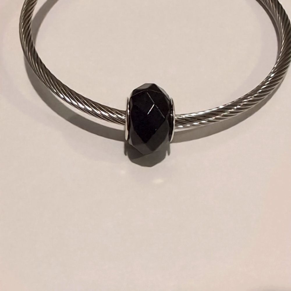 Silver Black Faceted‎ Charm for Pandora Style Bracelet